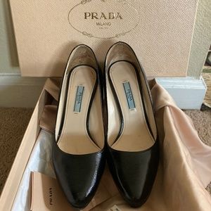 Prada Saffiano textured leather heel pumps